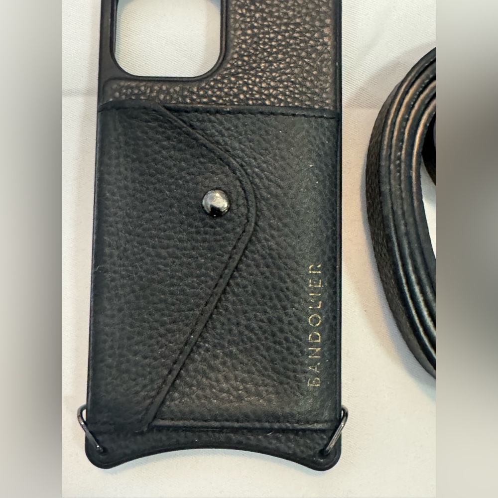 Bandolier Black Pebbled Leather Phone Case with Strap